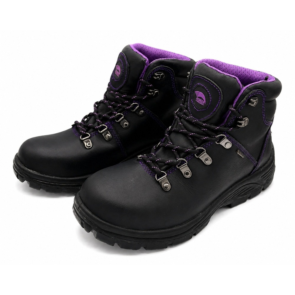 Avenger Women's Size 9 Wide Black Purple Waterproof Steel Toe Work Boots A7124